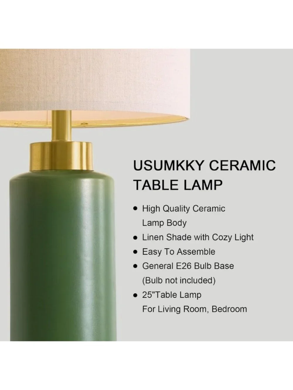 Set of 2 Modern Green Ceramic Table Lamps - Mid-Century Nightstand Lighting